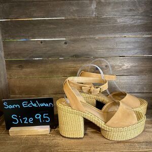 New NIB Womens Sam Edelman Immie Ankle Strap Tan Suede Heeled Sandals Size 9.5 M